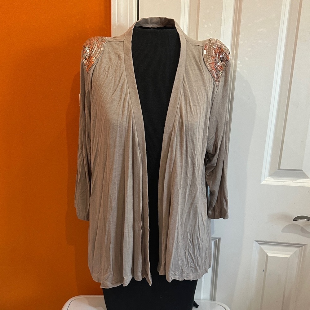 NWOT Beige Cardigan with Sequin Shoulders size XL